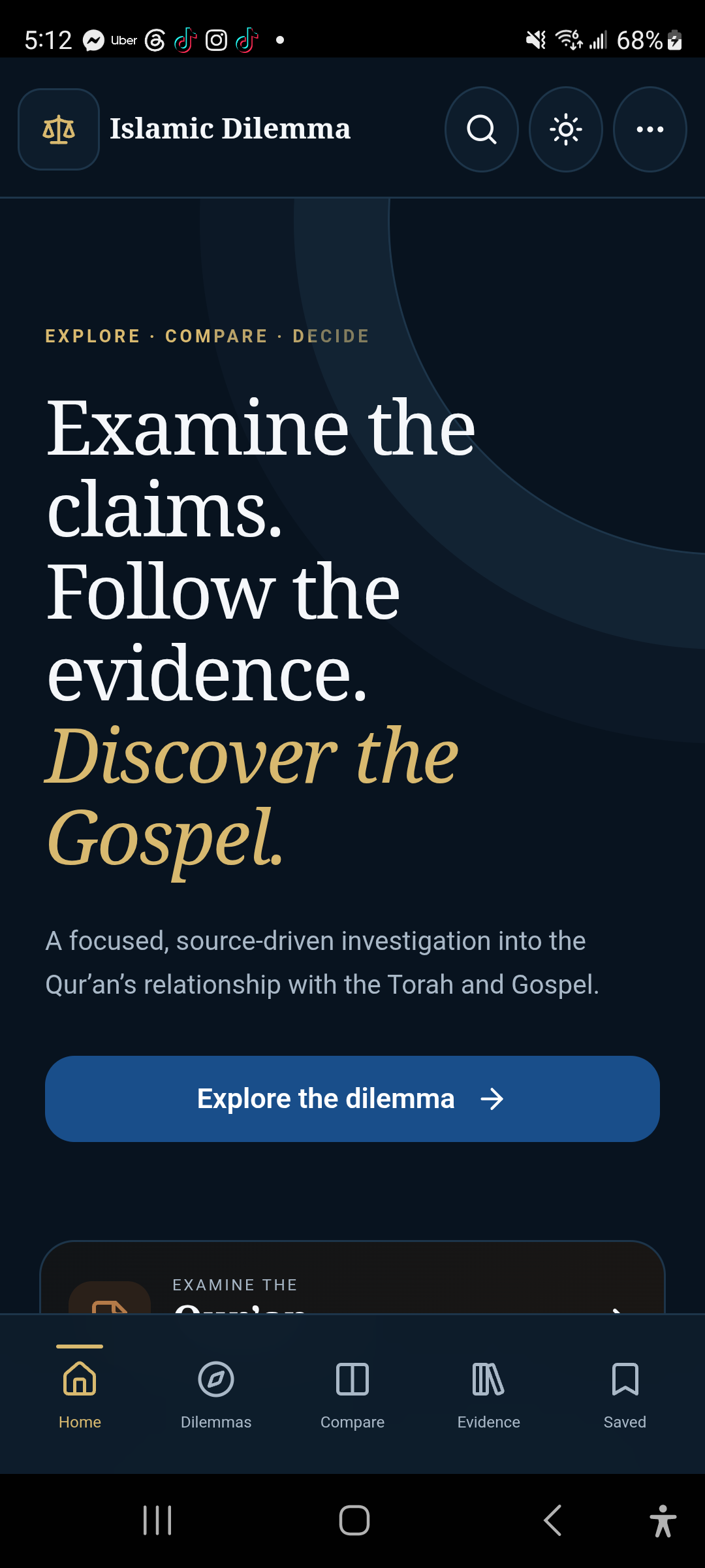 Islamic Dilemma Android app home screen