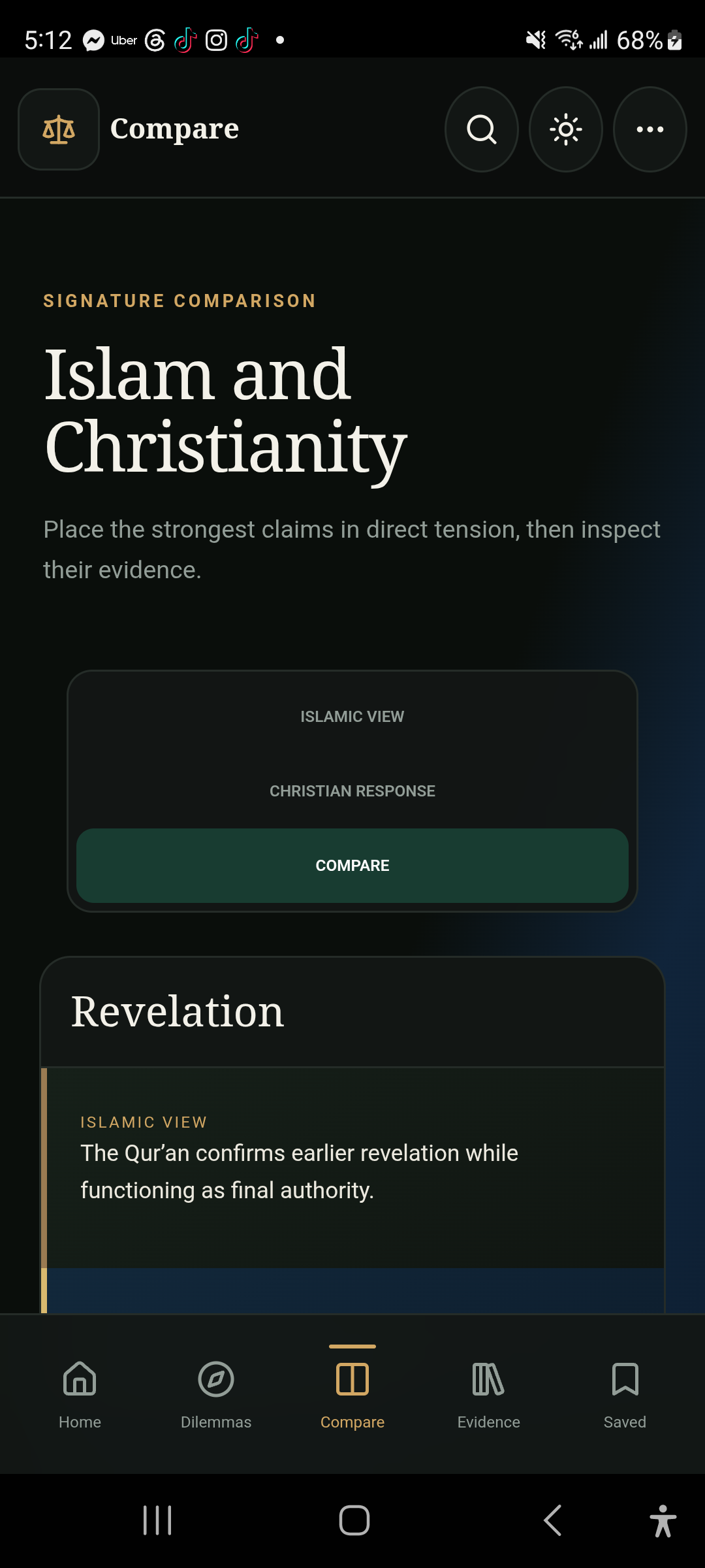 Islamic Dilemma Android app comparison screen